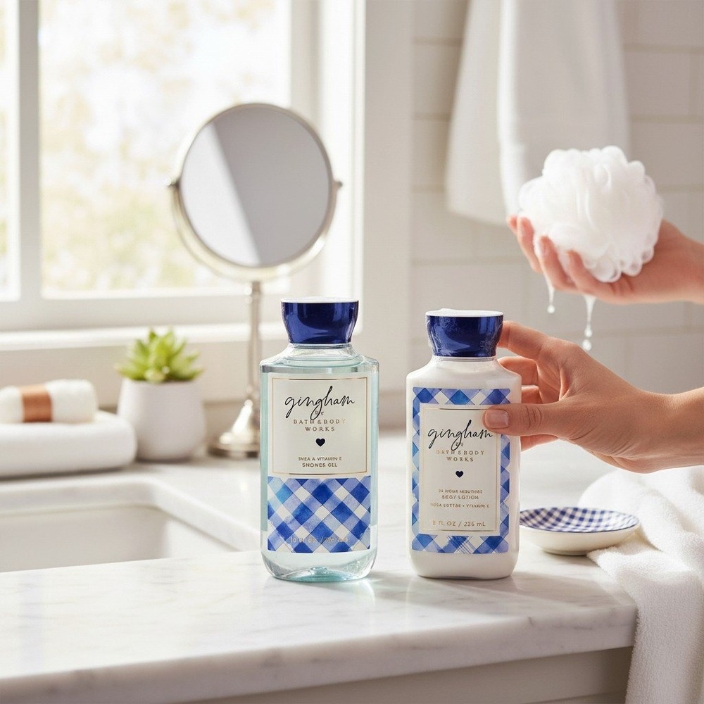 Bath Body Works Gingham Set Shower Gel 10oz and Body Lotion 8oz New